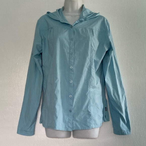 Kuhl Hooded Button Front Lightweight Shirt Jacket Blue M Womens Top - Picture 1 of 7